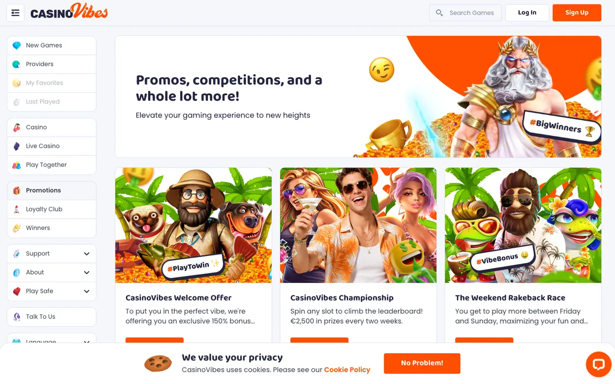CasinoVibes — Promotions, captured from Australia