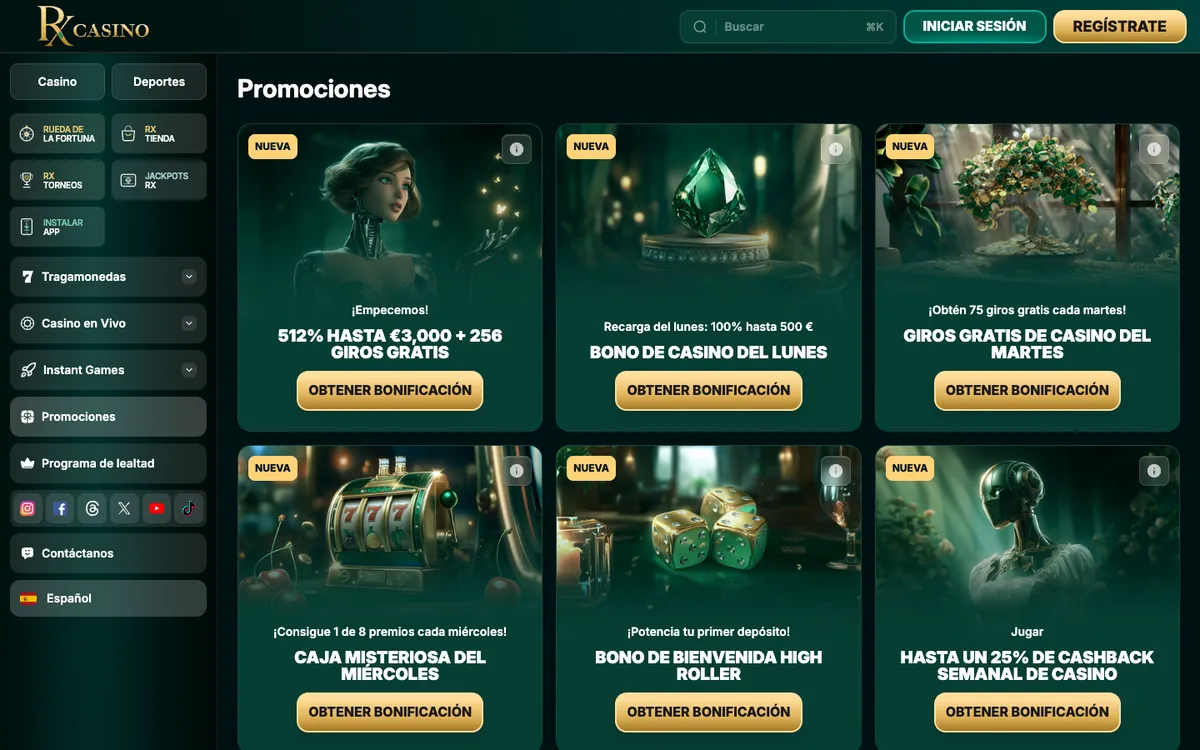 RX Casino — Promotions, captured from Mexico