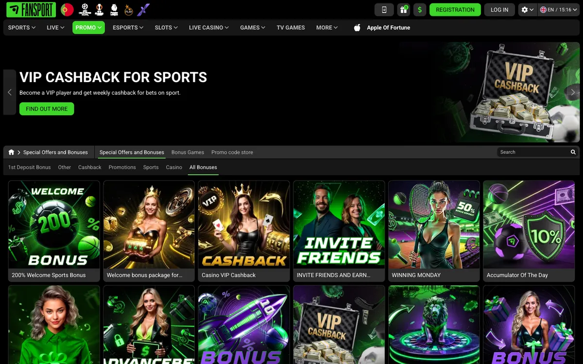 Fansport Casino — Promotions, captured from Portugal
