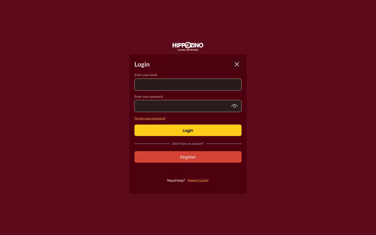 Hippozino Casino — Sign-up, captured from United Kingdom