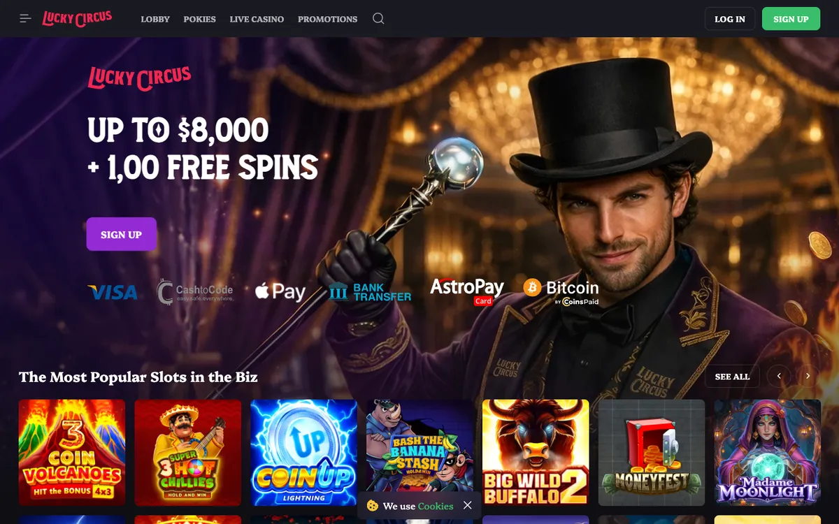 Lucky Circus Casino — Home page, captured from Australia