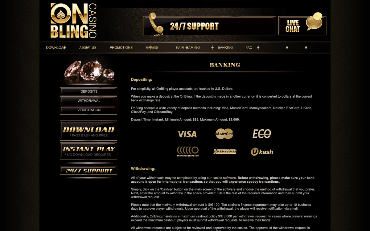 Onbling Casino — «Платежи», снято из страны Соединенные Штаты