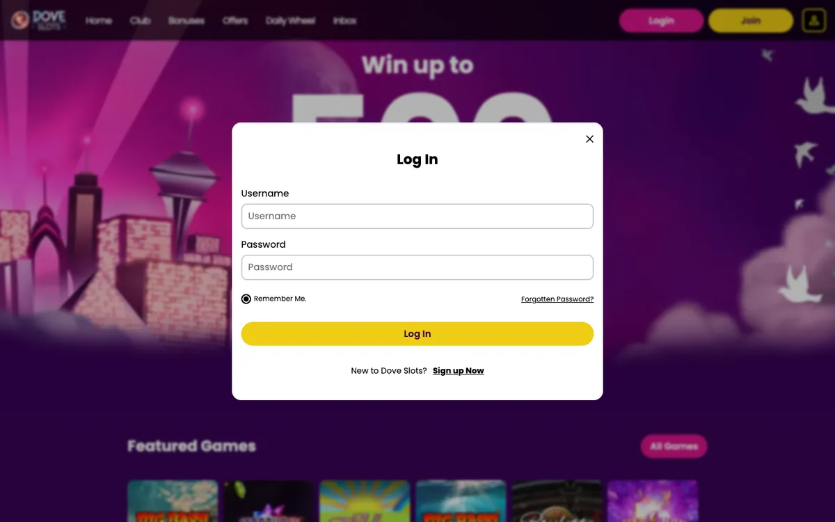 Dove Slots Casino — Sign-up, captured from United Kingdom