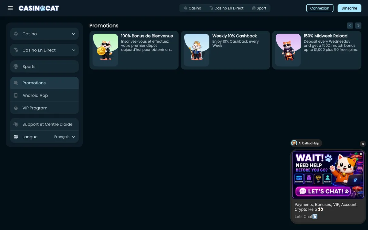 CasinoCat — Promotions, captured from France