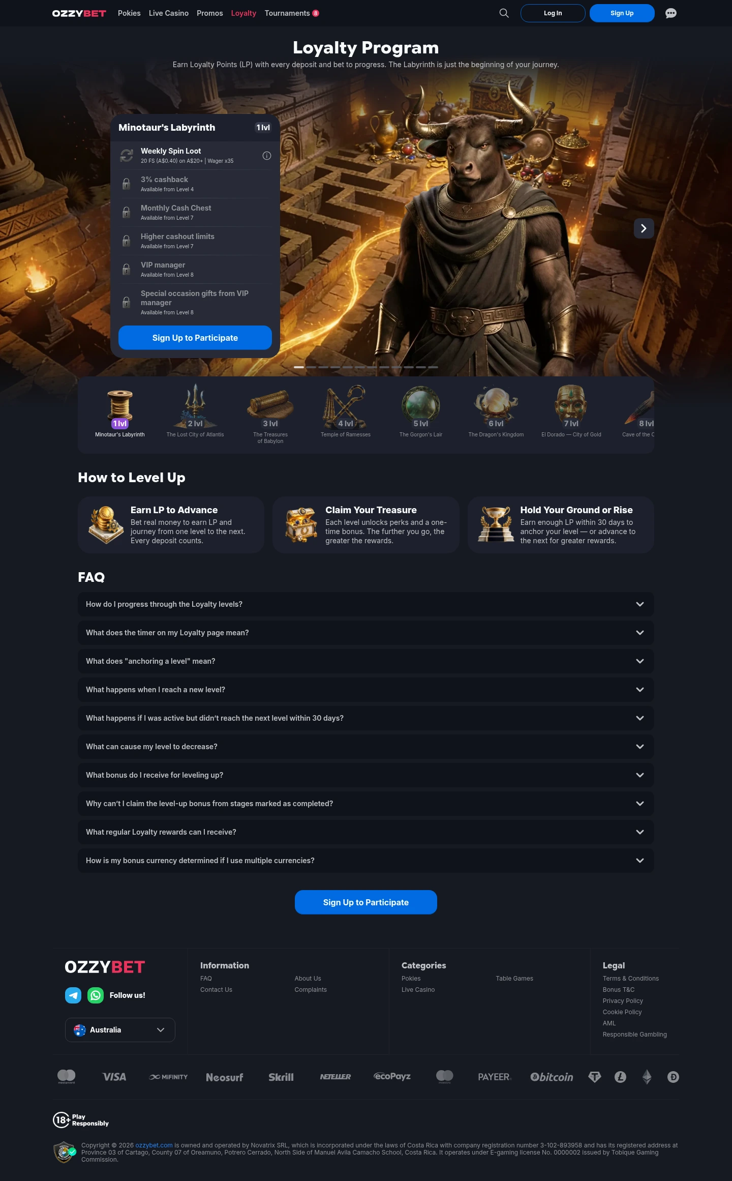 Ozzybet Casino — «Бонусы», снято из страны Канада
