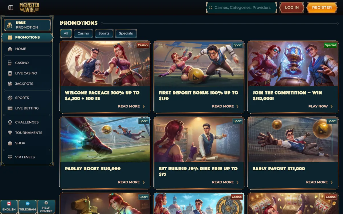 Monsterwin Casino — Promotions, captured from Canada