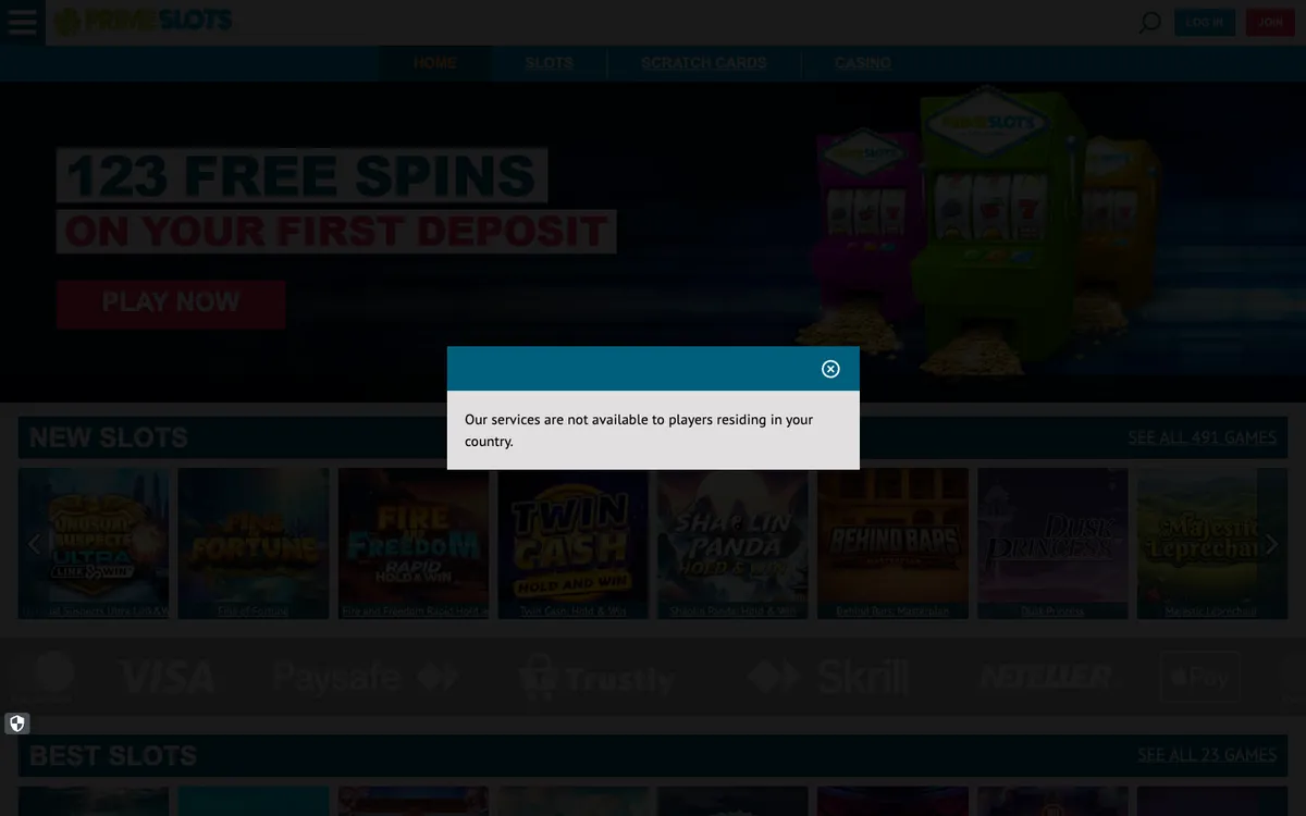 Prime Slots Casino — Sign-up, captured from Belgium