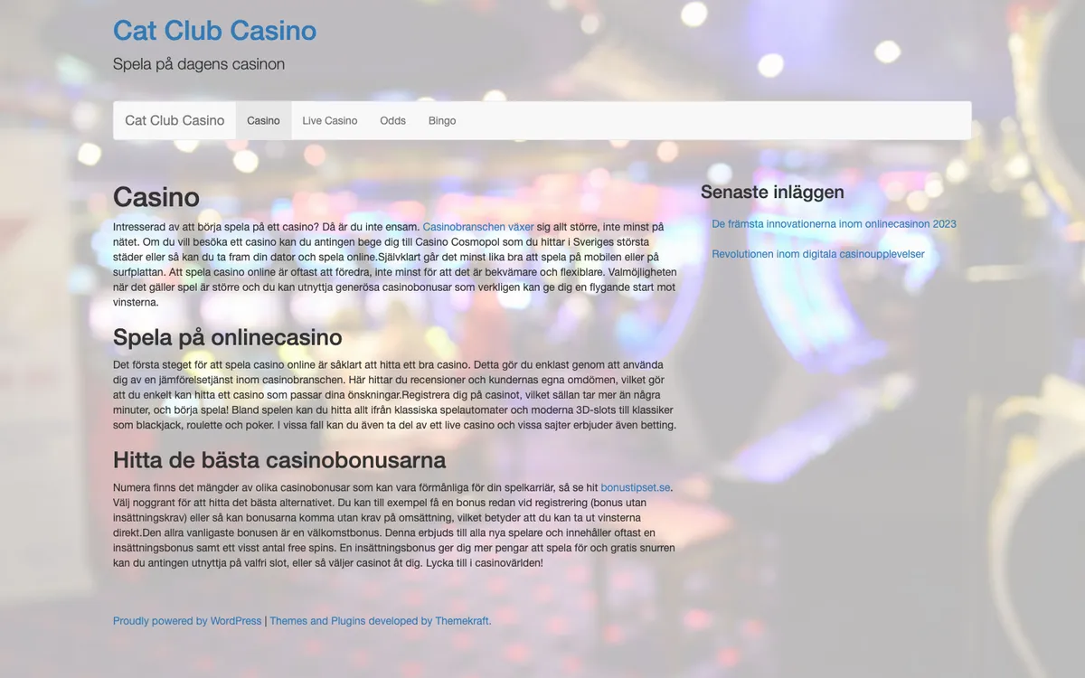 Cat Club Casino — Home page, captured from Japan