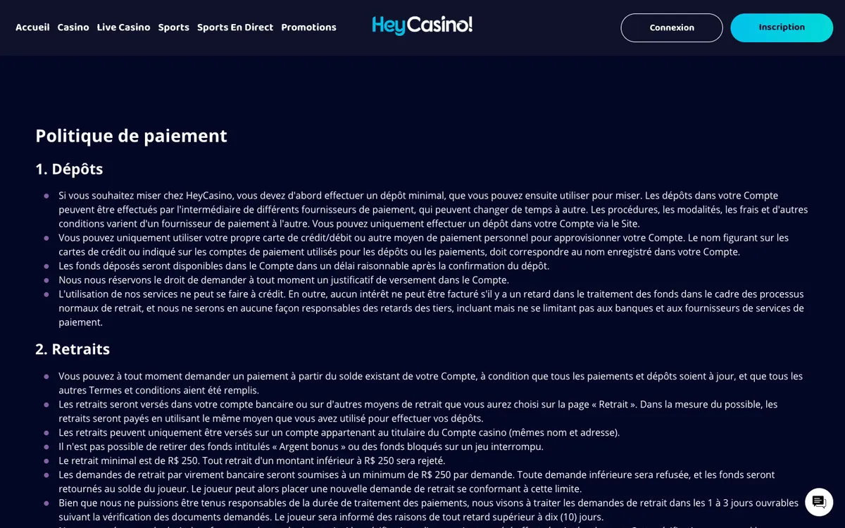 HeyCasino! — Payments, captured from France