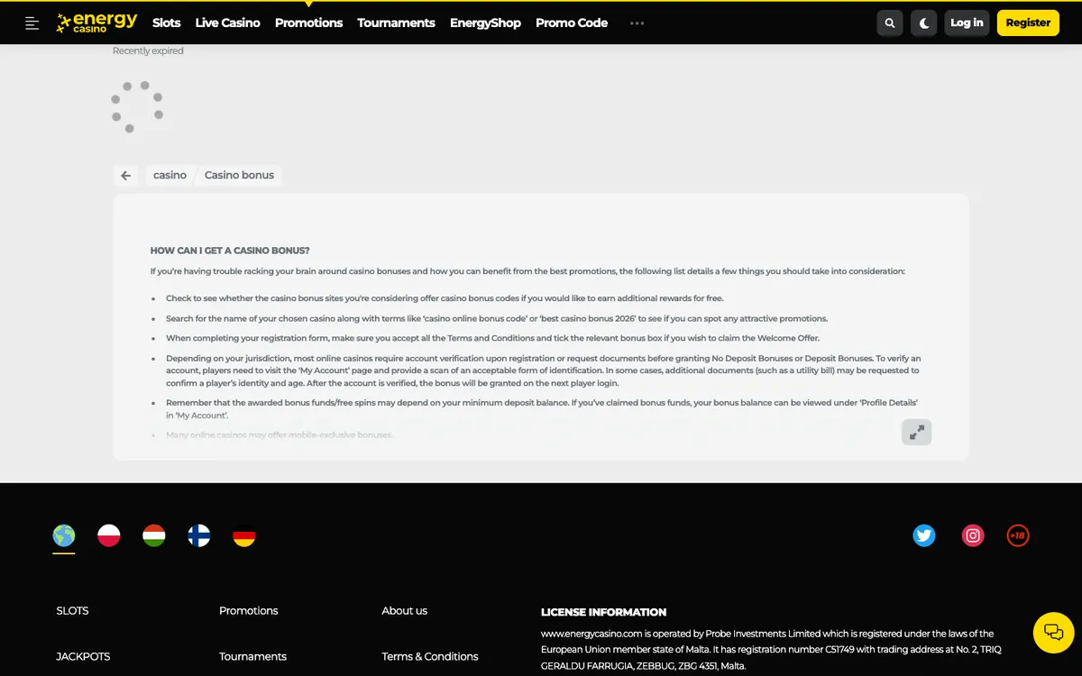 EnergyCasino — Promotions, captured from United Kingdom