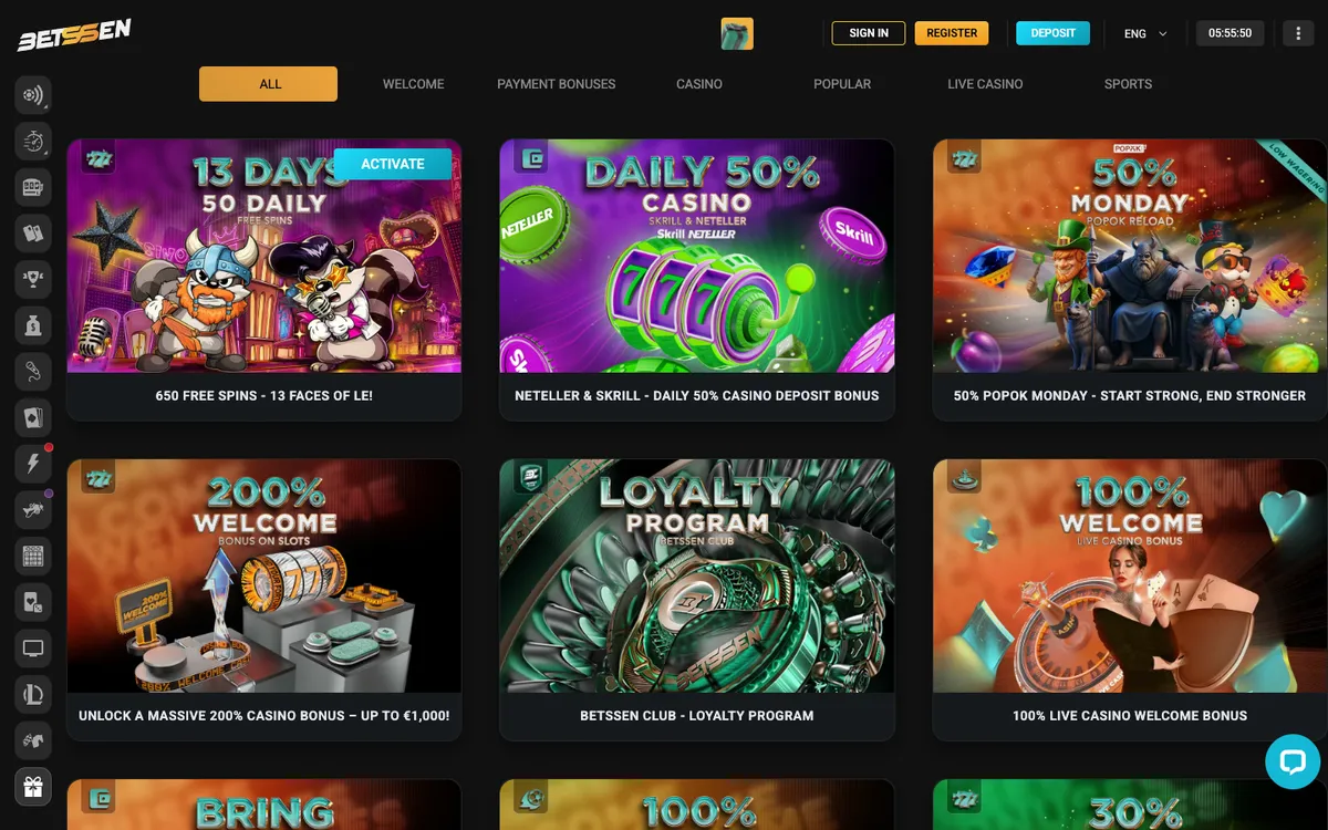 Betssen Casino — Promotions, captured from Austria