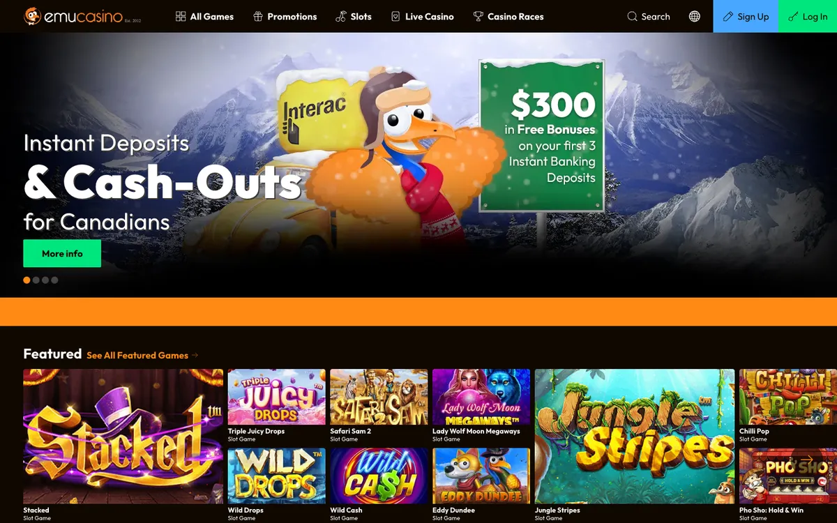 EmuCasino — «Главная», снято из страны Канада