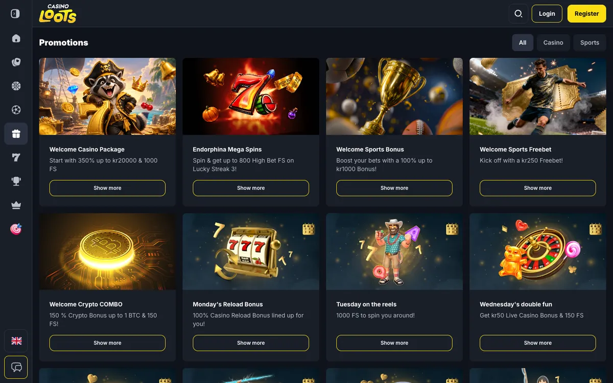 Casinoloots Casino — Promotions, captured from Norway