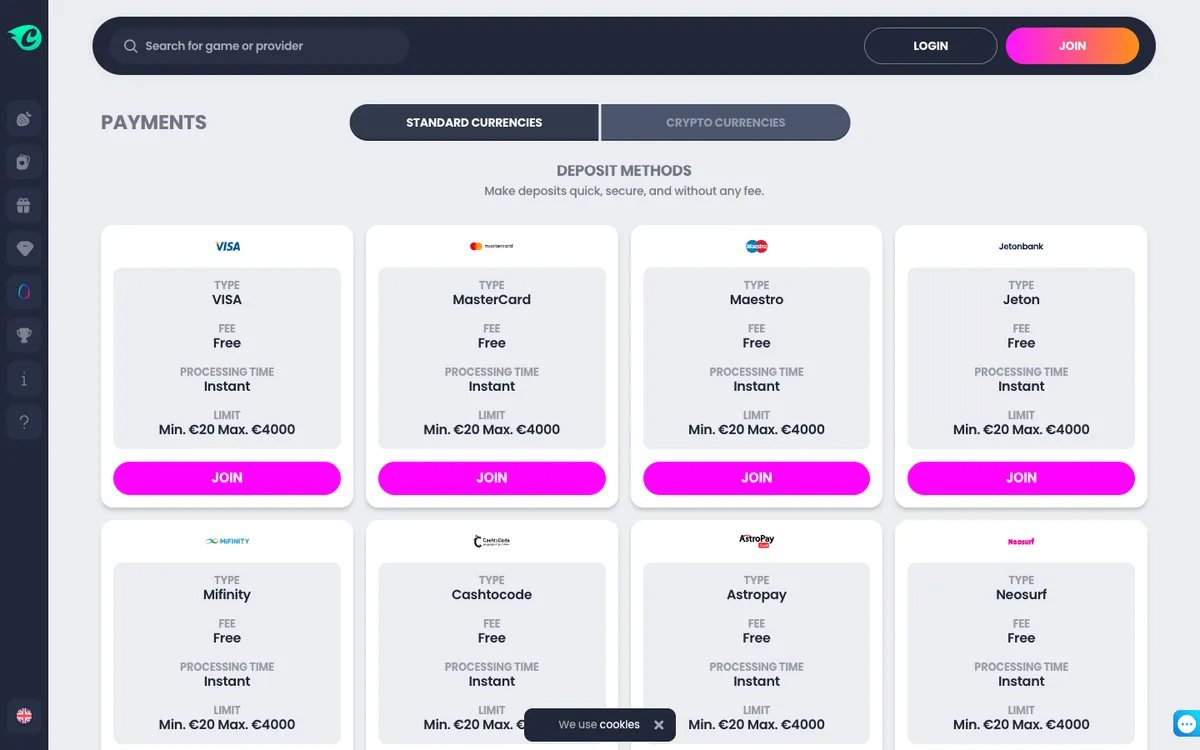 CrocoSlots Casino — Payments, captured from Finland