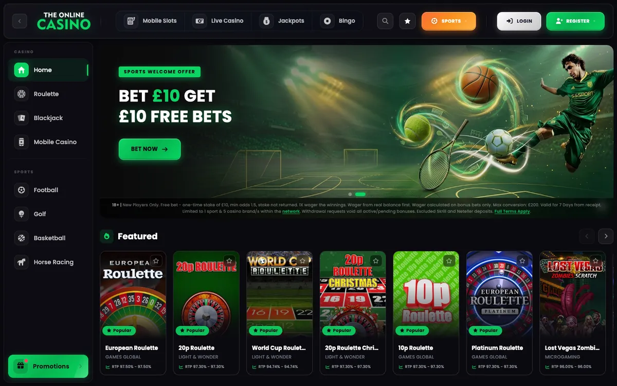 TheOnlineCasino — Home page, captured from United Kingdom
