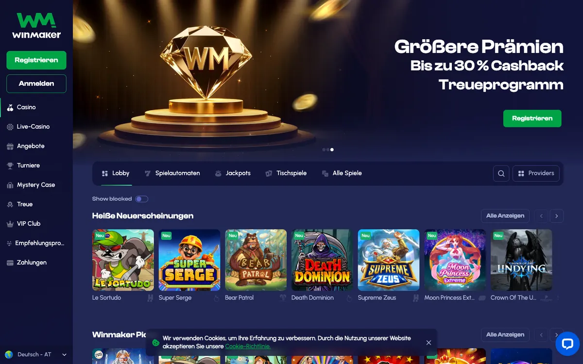 Winmaker Casino — «Главная», снято из страны Австрия