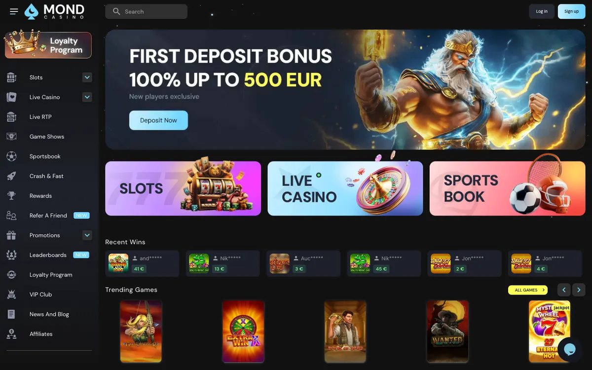 Mondcasino — Home page, captured from Canada