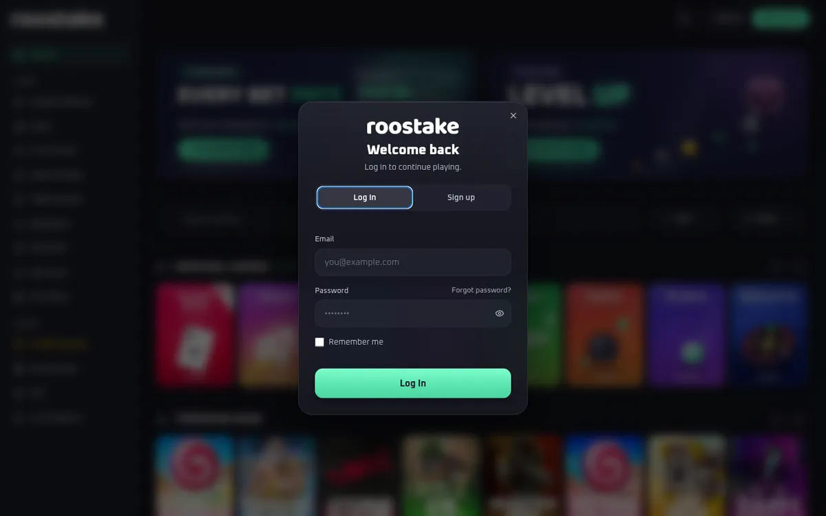 RooStake Casino — Sign-up, captured from Czechia