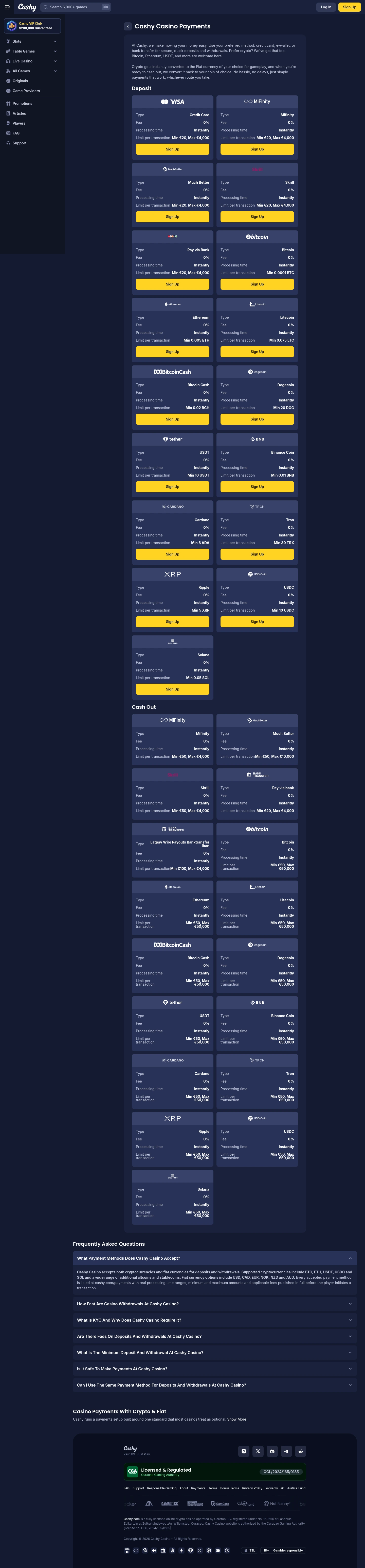 Cashy Casino — Payments, captured from Australia