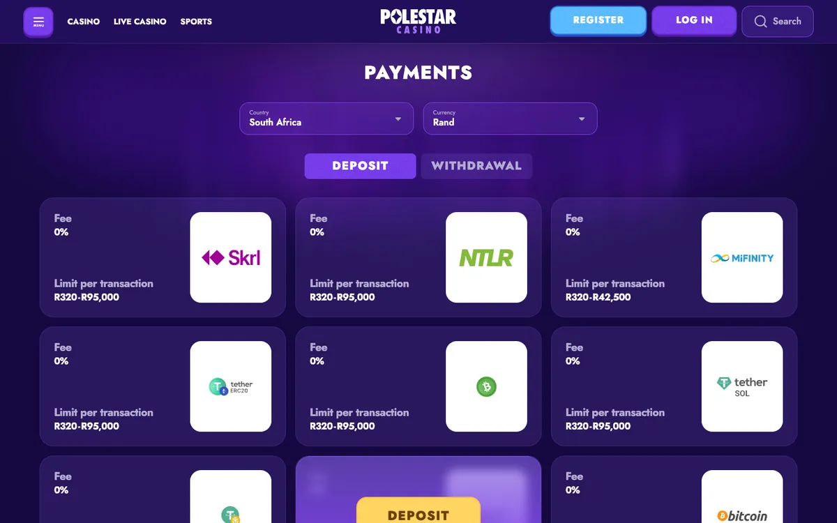 Polestar Casino — «Платежи», снято из страны Южно-Африканская Республика