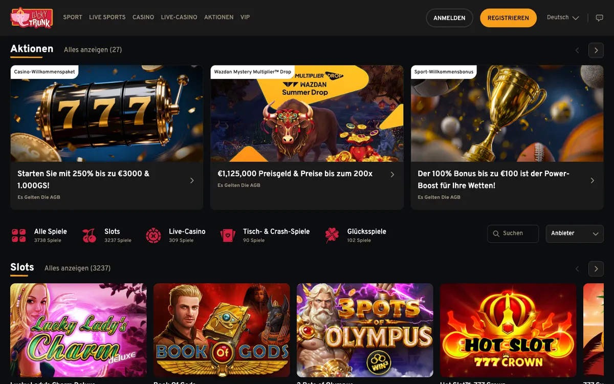 Lucky Trunk Casino — Home page, captured from Germany