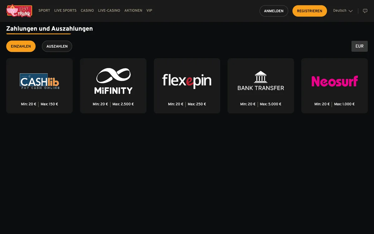 Lucky Trunk Casino — Payments, captured from Germany