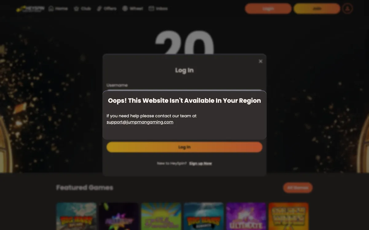 HeySpin Casino — Sign-up, captured from Germany