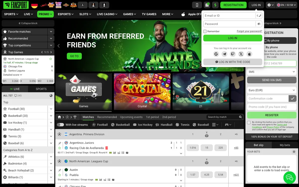 Fansport Casino — Sign-up, captured from Germany