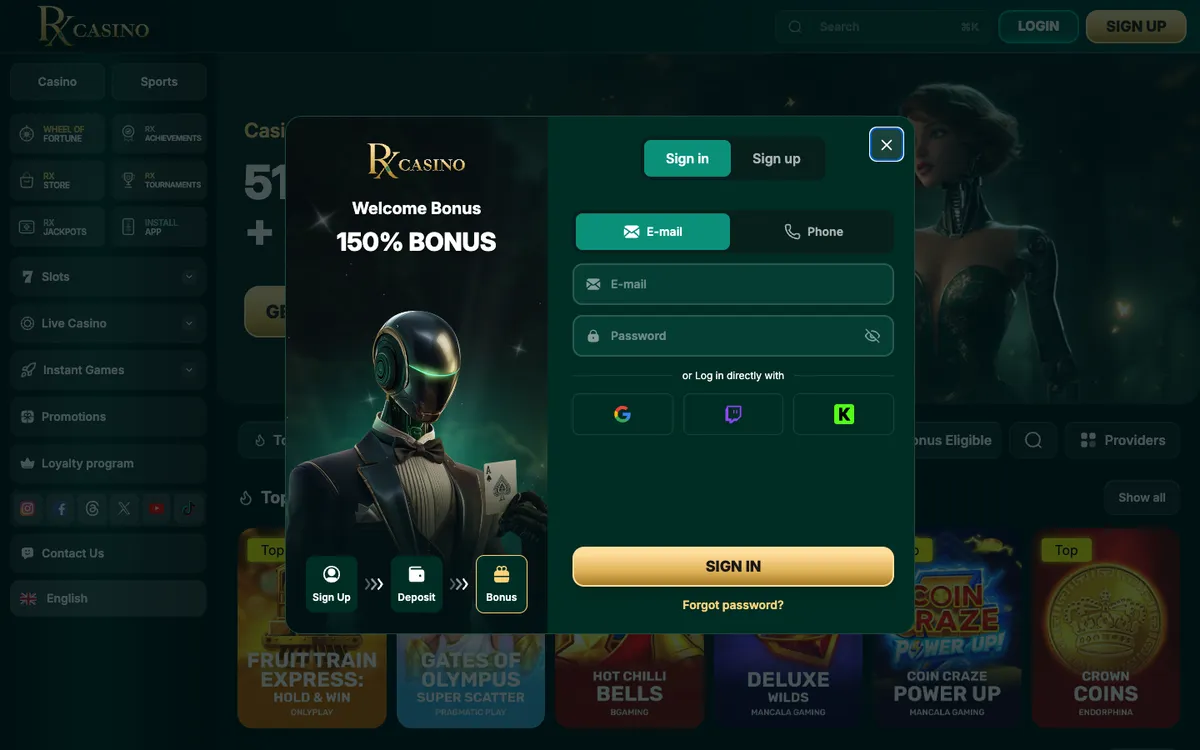 RX Casino — «Регистрация», снято из страны Бельгия
