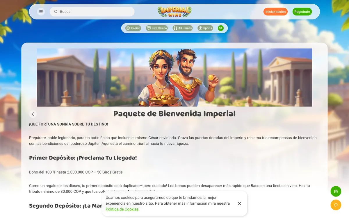 Imperial Wins Casino — Promotions, captured from Colombia