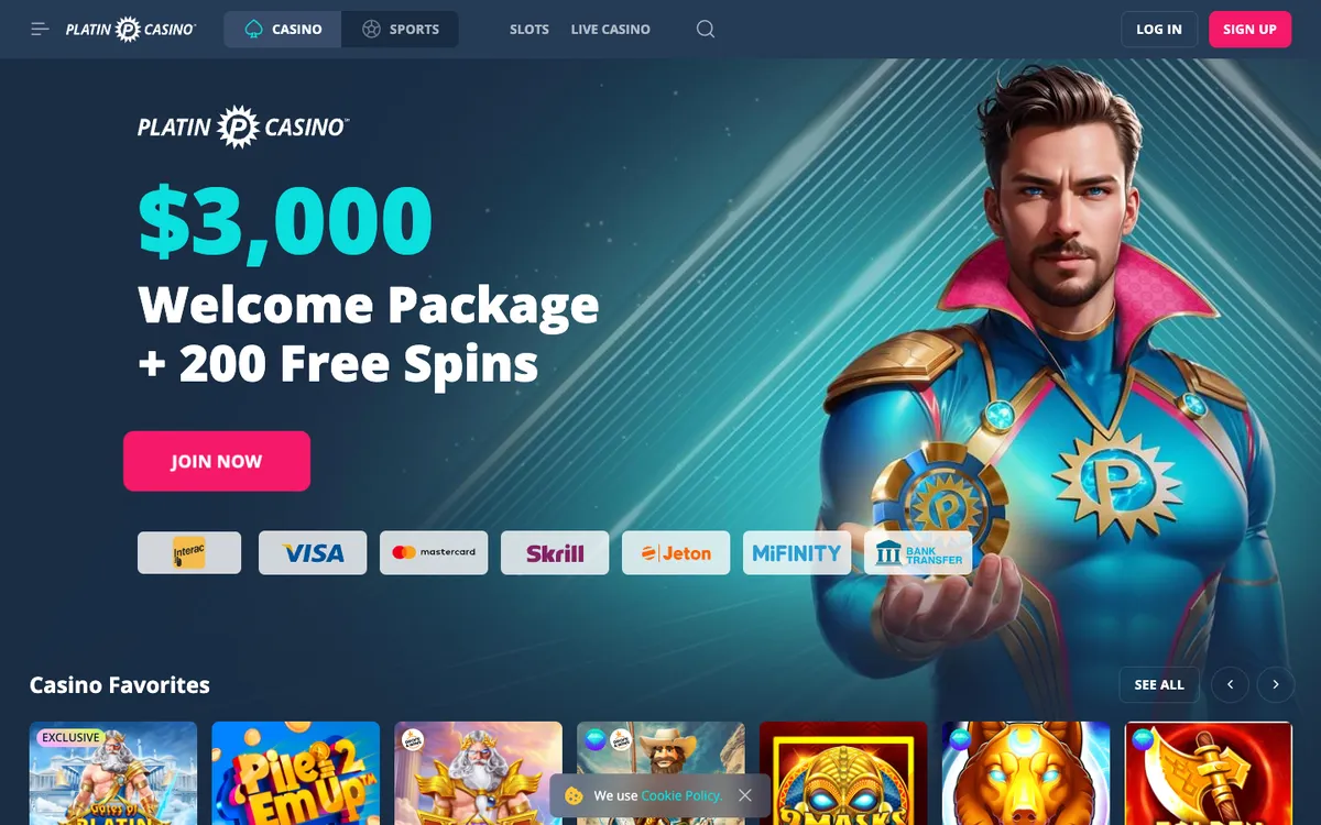 Platincasino — «Главная», снято из страны Канада