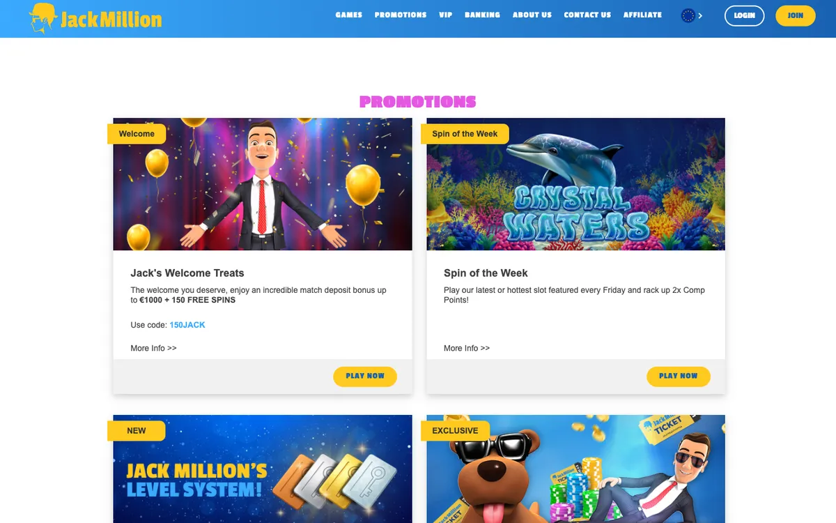 JackMillion Casino — «Акции», снято из страны Австрия