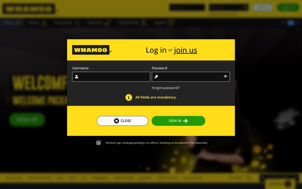 Whamoo Casino — Sign-up, captured from Germany