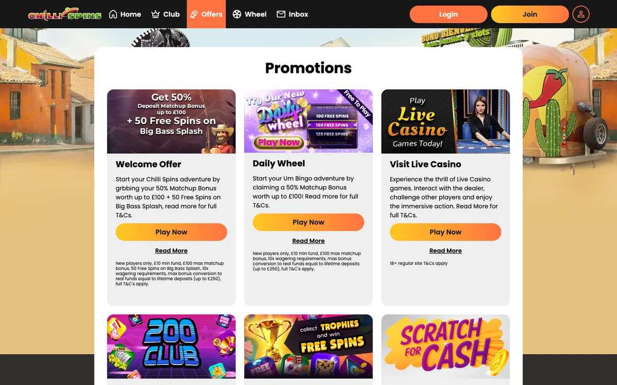 Chilli Spins Casino — Promotions, captured from United Kingdom