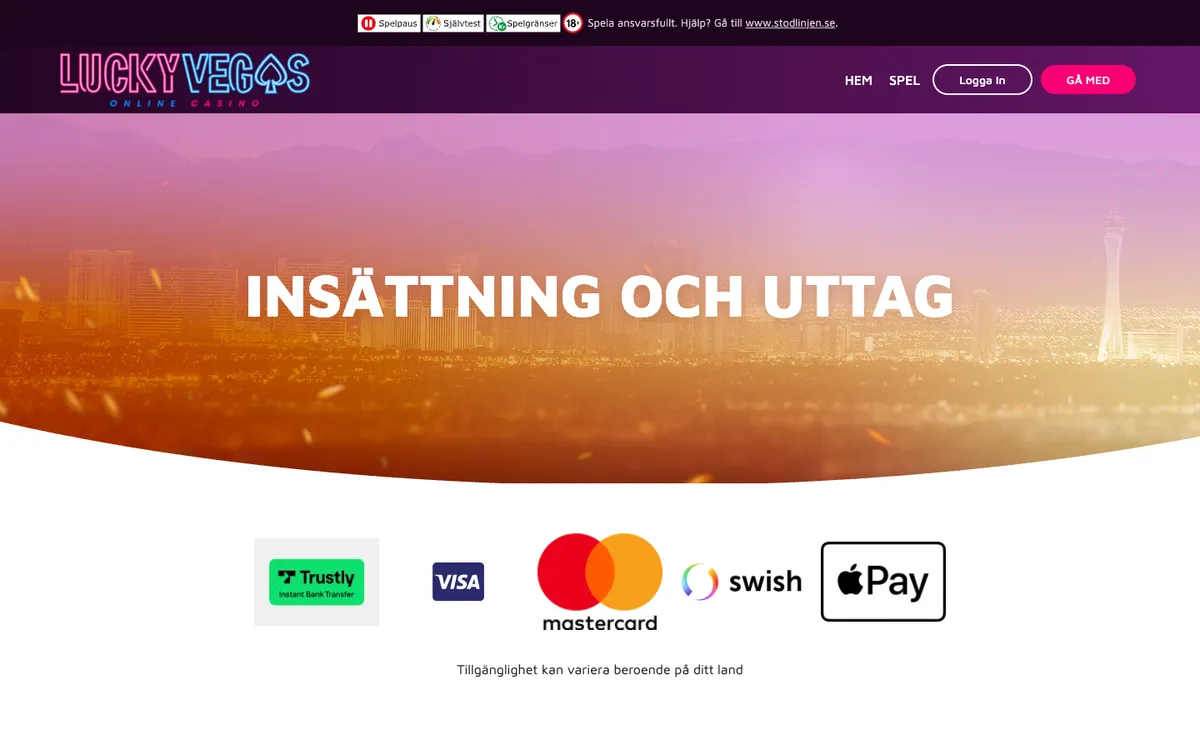 Lucky Vegas Casino — Payments, captured from Sweden