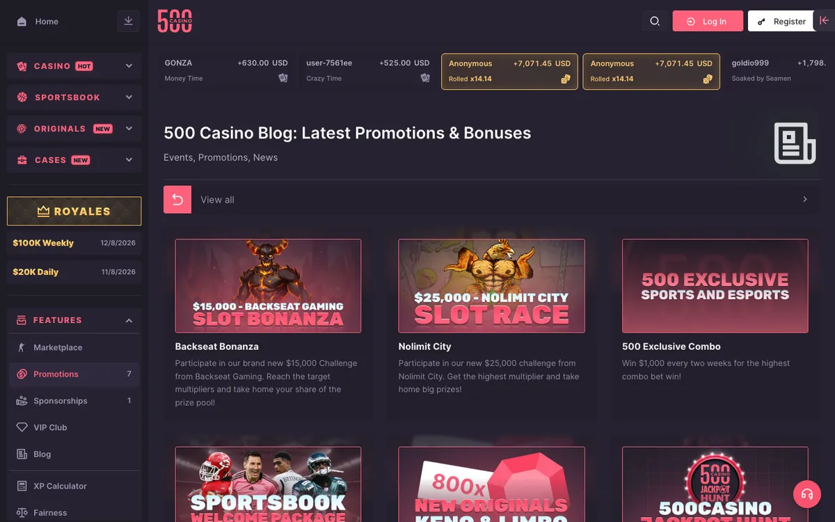 500 Casino — «Акции», снято из страны Австралия