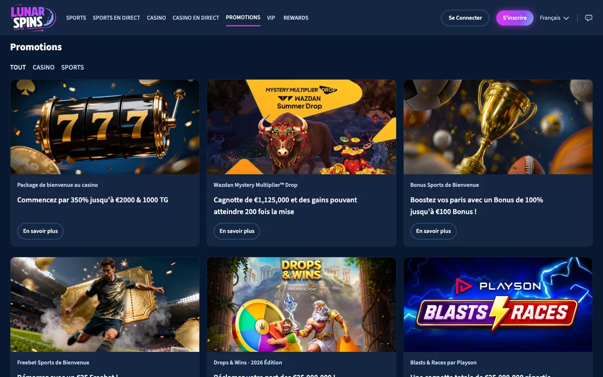 Lunarspins Casino — Promotions, captured from France