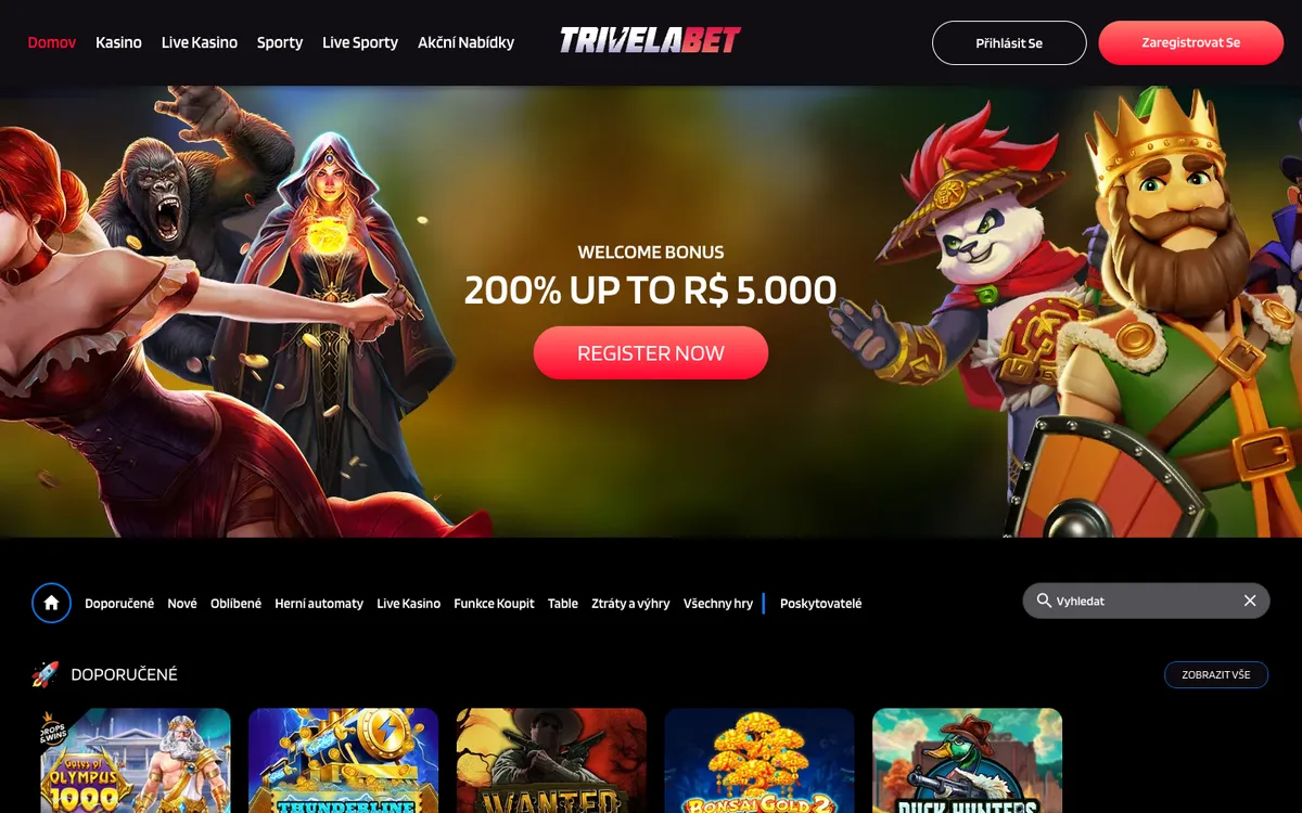 TrivelaBet Casino — «Главная», снято из страны Чехия