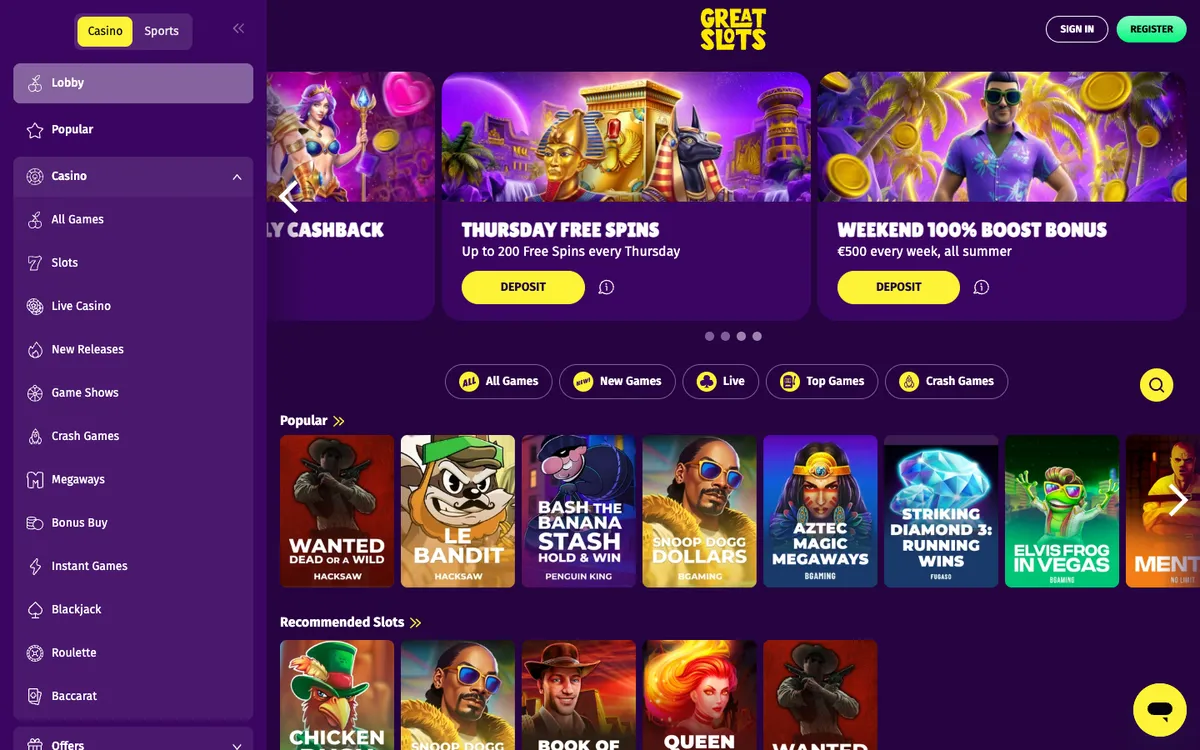 Great Slots Casino — «Главная», снято из страны Франция