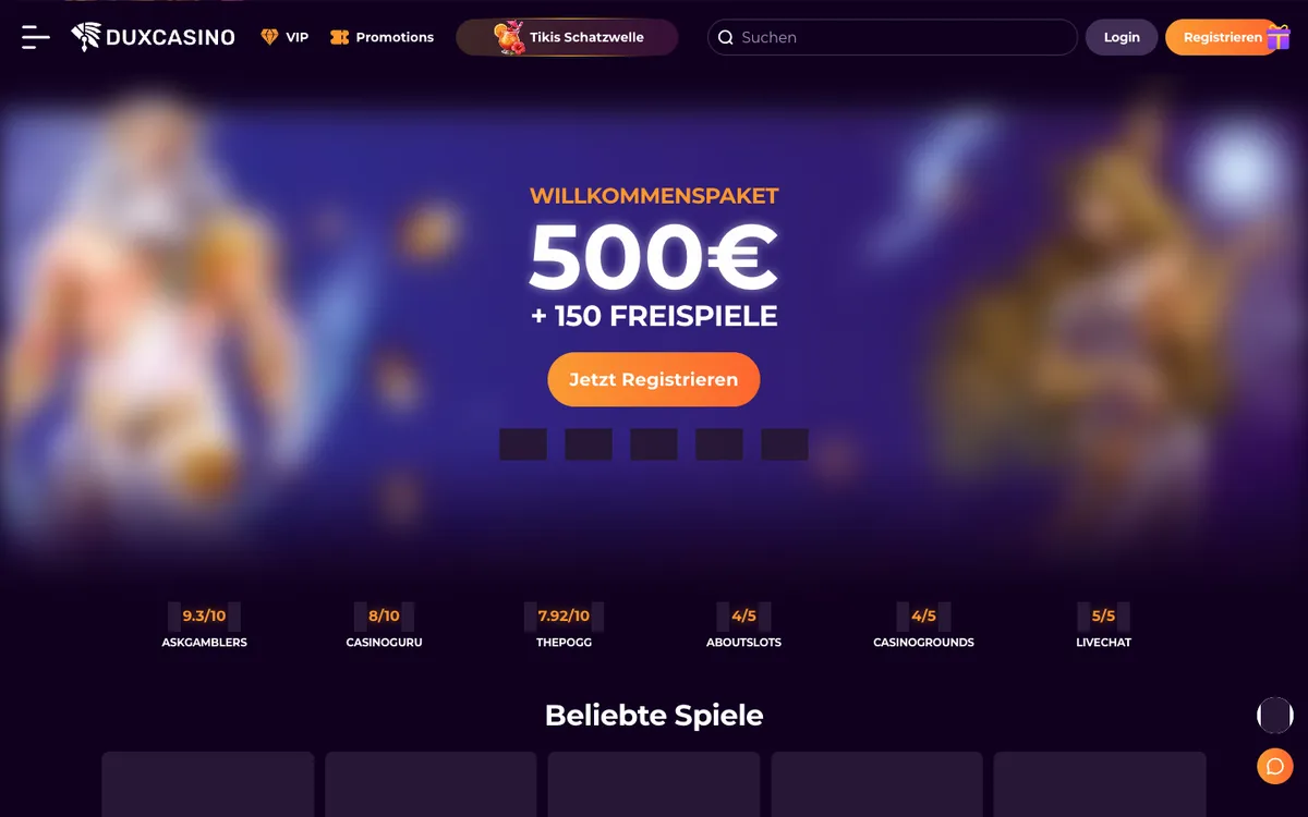 DuxCasino — «Регистрация», снято из страны Германия