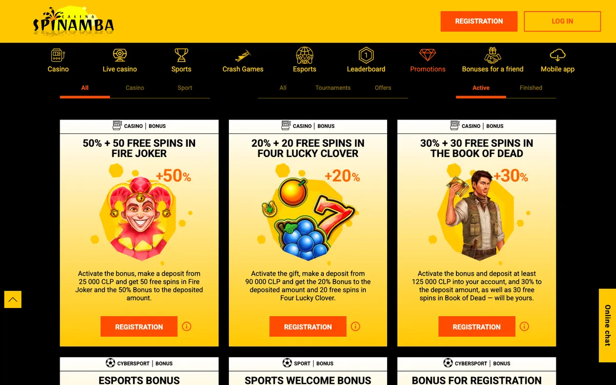 Spinamba Casino — «Акции», снято из страны Чили
