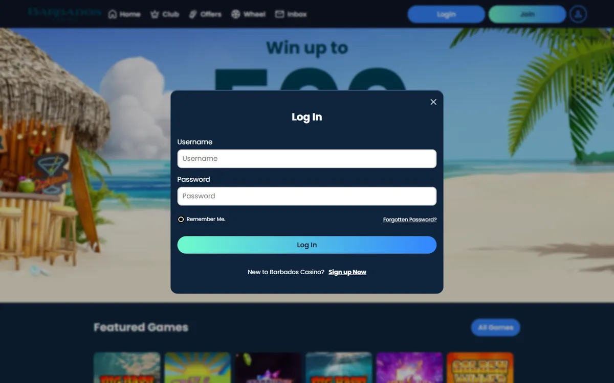 Barbados Casino — Sign-up, captured from Canada