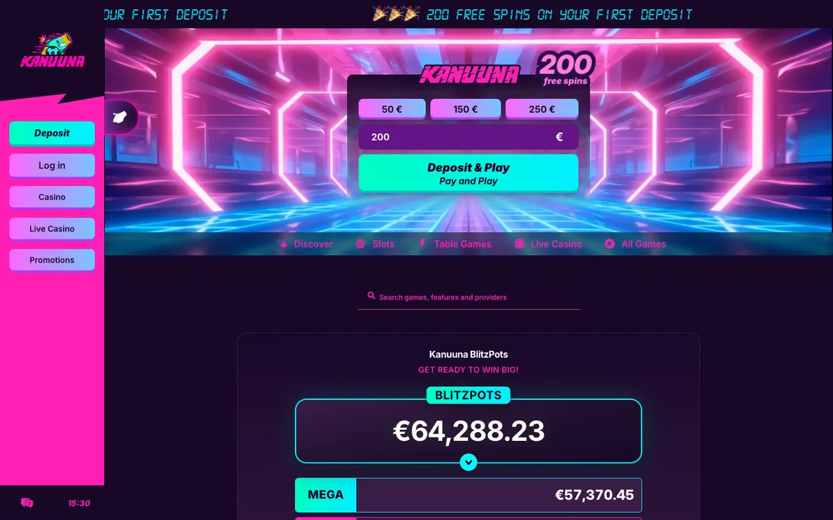 Kanuuna Casino — Home page, captured from Estonia