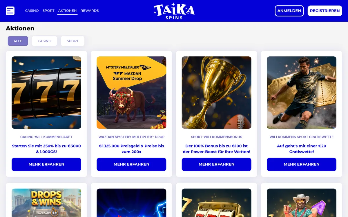 Taikaspins Casino — «Акции», снято из страны Австрия