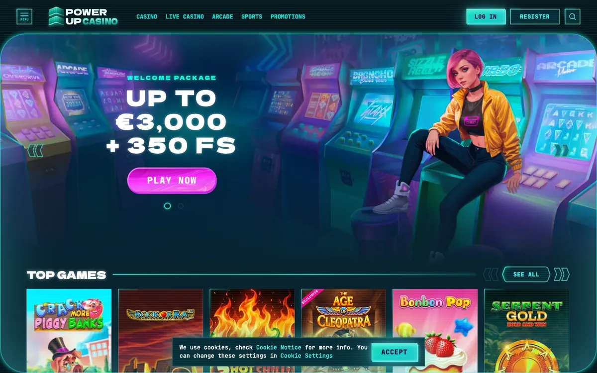 PowerUp Casino — «Главная», снято из страны Япония