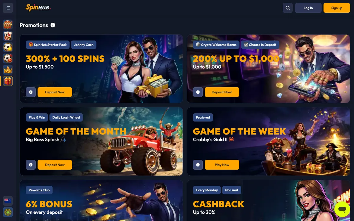 Spinhub Casino — Promotions, captured from New Zealand