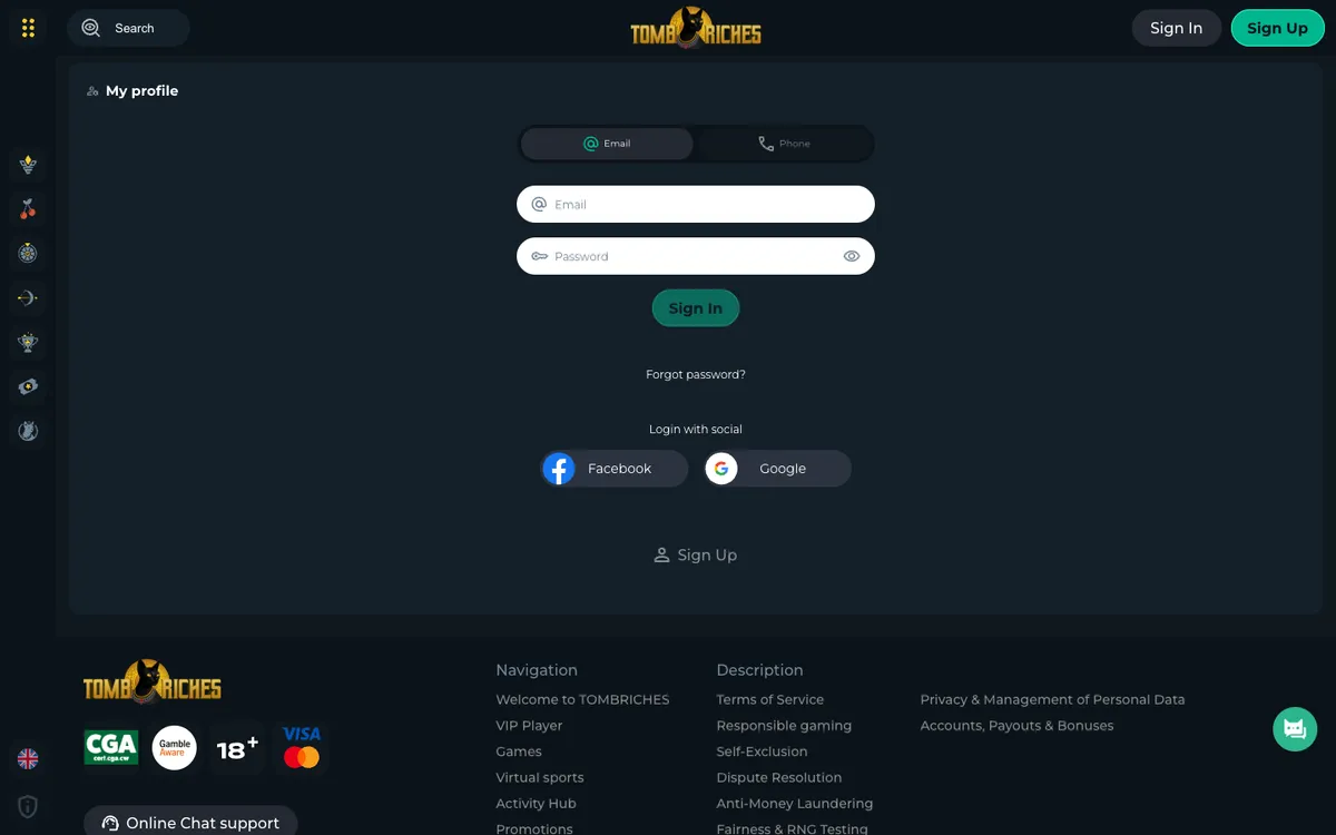 Tomb Riches Casino — Payments, captured from Germany