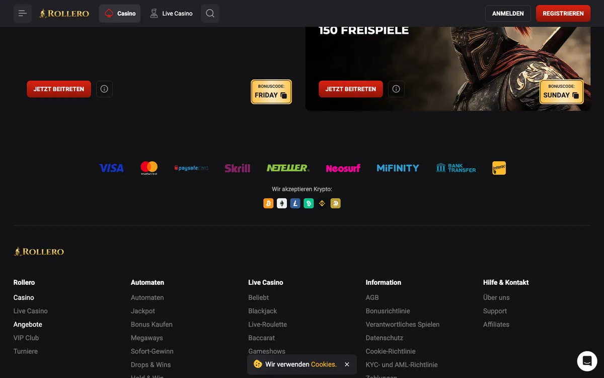 Rollero Casino — «Акции», снято из страны Австрия