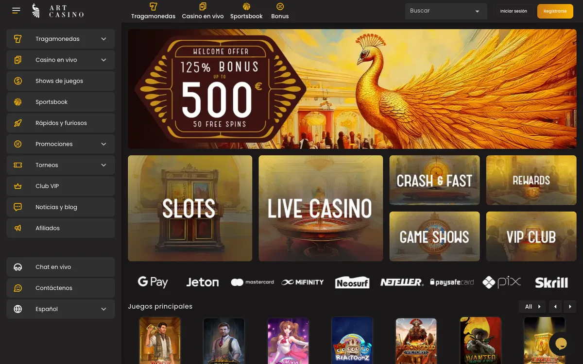 ArtCasino — Home page, captured from Spain