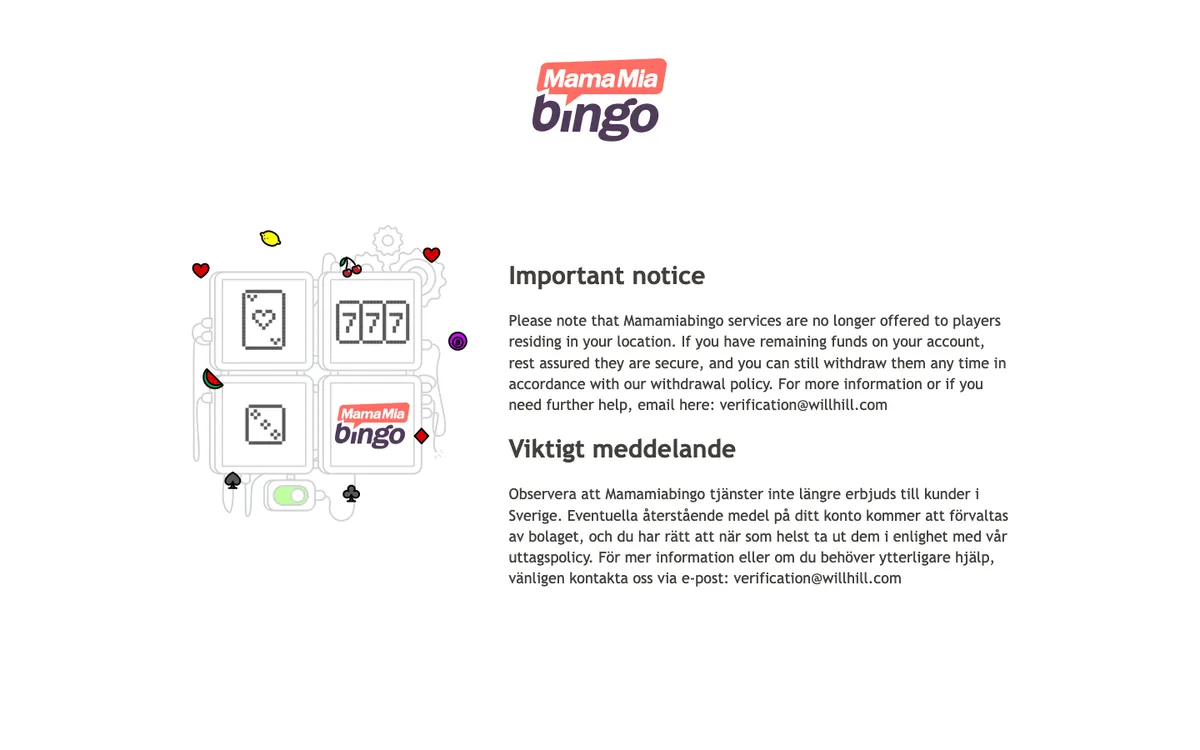 MamaMia Bingo & Casino — Home page, captured from Finland